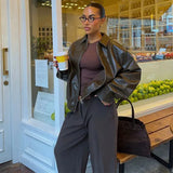 PU Leather Zipper Cropped Jacket- Outfit