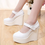 High-Slope Single-Shoe Round Cheongsam Shoes Shallow Walking Shoes Waterproof Table Thick-Soled Size 43 Magic Sticker Women's