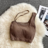 tops for womens crop top woman solid color tank top oblique shoulder sleeveless camis for women omighty