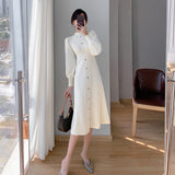 Women Spring Elegant Midi Knit Sweater Dress Autumn Female A-line Casual