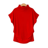 Solid Loose Tee Shirt Korean Harajuku Oversized Pullover Batwing Short Sleeve Turtleneck T Shirt Elegant Tops