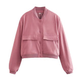 New Women's Fashion French Big Pocket Short Autumn Bomber Jacket