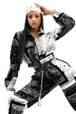 Bandana Print Two 2 Piece Set Women Fitness Sweatsuit Zipper Up Sweatshirt + Jogger Pants Set Tracksuit Vintage