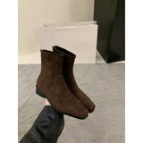 Zingj Heel Suede Korean Small Ankle Boots Female Shoes 2024 New Autumn And Winter Versatile Add Velvet Thin Boots Foreign Style Short Boots-Outfit