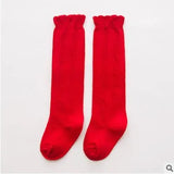 1 Pair Spring Autumn Winter Cotton Lace Double Needle Children Breathable Socks Solid Baby Girls Knee Socks