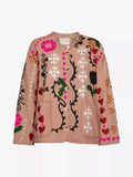 Women's Clothing 2025 New Pink Casual Wind Flowers Long-Sleeved Blouse Single-D Row V-Neck Jacket