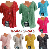 Summer V-neck Digital Printing Loose Short-sleeved Printed T-shirt