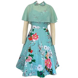 Cape Vintage Gothic Flare Dress Women 50s 60s 2pcs Turn Down Collar Elegant Party Wear Summer A Line Midi Swing