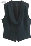 Black Vest Woman Cropped Women's Sleeveless Jacket Fashion Vests Sets Office Waistcoat Women Elegant Winter Short