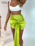 Bow Satin Bodycon Skirt Women Green Y2K Mini 2022 Summer Autumn Red High Waist Club Party Pencil Skirts
