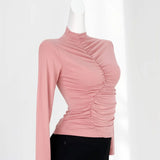 Zingj A Half-High Neck And Long-Sleeved Bottom Top With A High Stretch