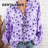 Summer Women Long Sleeve Dot Print Blouses Office Lady Loose V Neck Beach Shirt Casual Tunic Blouse Oversized
