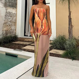 Spring Dress Women's Fashion Sleeveless Shoulder Stamped Breast Sexy Detender Print
