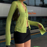Green Long Sleeve Blouse Women Harajuku Basic Fashion White Shirt Female Casual Streetwear Black Cardigan Solid