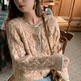 Zingj Version Qiu Dong 2024 New Knit Cardigan Coat Jacket Color Dot Twist Small Design Feeling Gentle Sweater Female-Outfit