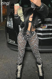 Leopard Print Skinny Y2K Pant Women Sexy Mesh Transparent High Waist Slim Trousers Summer Hipster Bottoms