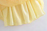 Yellow Plaid Puff Babydoll Mini Dress-Outfit