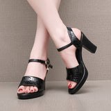 Skin Thick Heel Waterproof Table One-Word Sandals Size Code 32-43 Fashion Show-High-Heeled Sandals Shoes