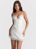 Lace Trim Satin Slip Mini Dress With Corset-Outfit