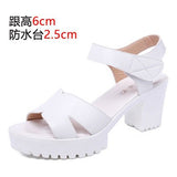 Leather High Heel Waterproof Sandals Women Fashion Crocodile Pattern Walking Shoes Summer Coarse Heel Magic Sticky H Women's