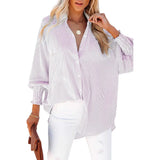 Autumn Streetwear Solid Loose Casual Shirt Female Lantern Long Sleeve Beach Holiday Blouse Button Up All-match Blusa