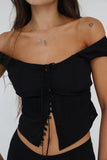 Short Sleeve Buttoned Lace Top-Outfit