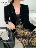 Velvet Black Puff Sleeve Jackets For Women 2022 Winter Coat Designer Clothes Women Luxury Outerwear Ladies