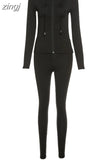 Women Zipper Hooded Top With Pocket Sporty Pant 2 Piece Co-Ord Matching Set Long Sleeve Tops Leggings Workout