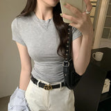 Pink Round-Neck Short-Sleeved T-Shirt A New Slim, Slim, Casual And Beautiful Blouse For Women In Spring And