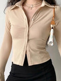 Polo Neck Long Sleeve Rib Blouse- Outfit