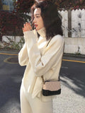 Winter Knitted Tracksuit Turtleneck Sweatshirts Fashion Women Suit Clothing 2 Piece Set Pant