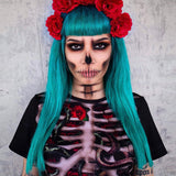 022 Spot 2025 Halloween Women's Cosplay Party Dress Skull Print Short Sleeved
