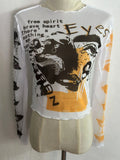 Spring 2024 New Round Collar Collar Long-Sleeved Mesh Printing Umbilical Casual Women's