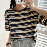 Shirts Women Striped Casual Cotton Tee Shirt Femme O Neck Loose Tops Short Sleeve Thin Summer Fashion Tshirt T-Shirts