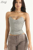 Fashion Going Out Street Wear Vest for Women Sexy Tube Tops Elegant Club Party Outfits Lace Up Grey Cropped