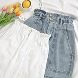 Waist Summer Women Denim Skirt Pockets Sexy White High waist jeans Skirts A-line Casual Ruffles Female mini saia