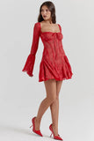 Long Sleeve Lace Square Neck Mini Dress-Outfit