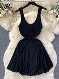 Strap Slim Bodycon Dress Women Sleeveless Backless Sexy Short Sundress Korean Elastic Waist Knit Vintage Beach