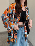 Vintage Mixed Print Long Sleeve Blouse- Outfit