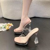 Dance Coarse Heel Sandals Show High Heels 11CM Night Shop Sexy Waterproof Table Transparent Crystal Fish Mouth Slippers