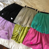 Casual Heart Shape Sports Shorts Women Cute Preppy Style Loose Wide Leg Short Pants Girl Student High Waist Sweet