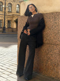 Buttoned Long Sleeve Solid Top- Outfit