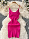 Knitted Summer Women Solid Dress 2023 Slim V Neck Elegant Sexy Vacation Fashion Ladies A Line Midi