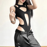 Summer Women's New Solid Color Sexy Hottie Fashion Hollow Splicing Repair Slim Thin