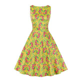 Arrivals Sleeveless Plaid Swing Flare Summer Dress Orange Fruit Printed 50s Elegant Party Wear A Line Midi Office