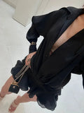 Shirt Lose Long Sleeve Frill Micro Mini Dress-Outfit