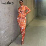 Women Autumn Long Sleeve Sexy Printed Bodycon Ankle Length Long Pencil Dress 2021 Fall Wholesale Lots Bulk