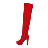 Women Winter Plush Boots Flock Square High Heel Over The Knee Boots Platform Zipper Boots Autumn Winter Fashion Ladies