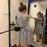 Women Black White Plaid Korean Style Lovely Girl Clothing Lace Up Retro All-match Steetwear Female Vintage Trendy