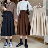 Long Pleated Skirts Women Midi Daily Solid Casual All-Match Students Simple Fashion Popular School Girls Harajuku